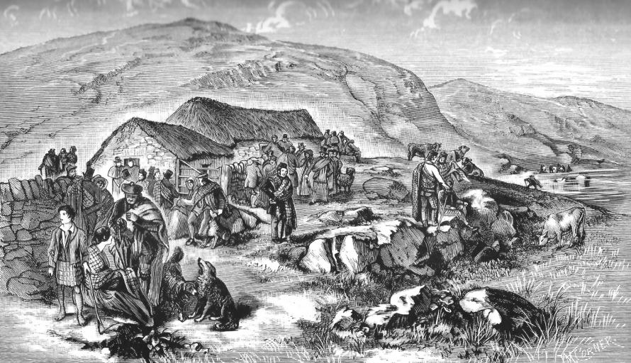 Highlanders gathering in a remote glen for worship